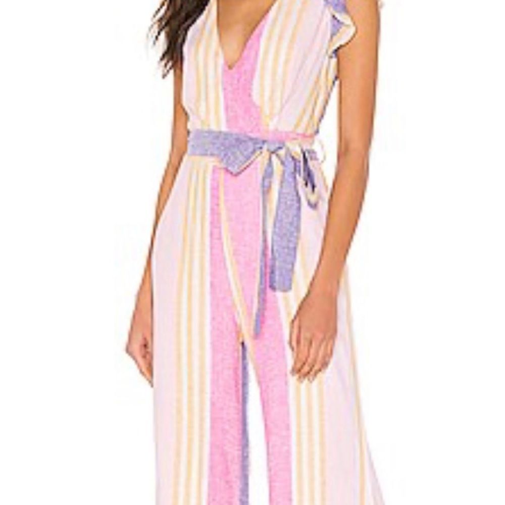 Line & Dot Striped Jumpsuit With Flutter Sleeves - image 1
